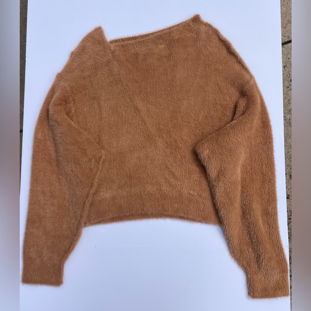 Free People Tan Asymmetrical Neckline Sweater - Size S